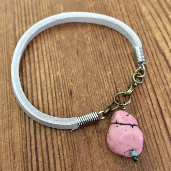 Hand Crafted Jewelry - White Ladies Leather Bracelet,  Handmade Ladies Bracelet,  Pink Turquoise